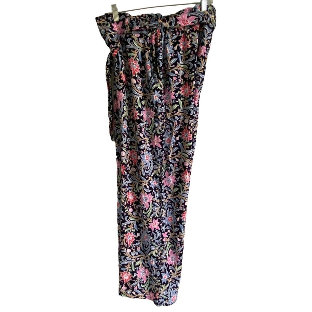 Purple & More Floral Print Paperbag Wide Leg Pants with Pockets Women's Large